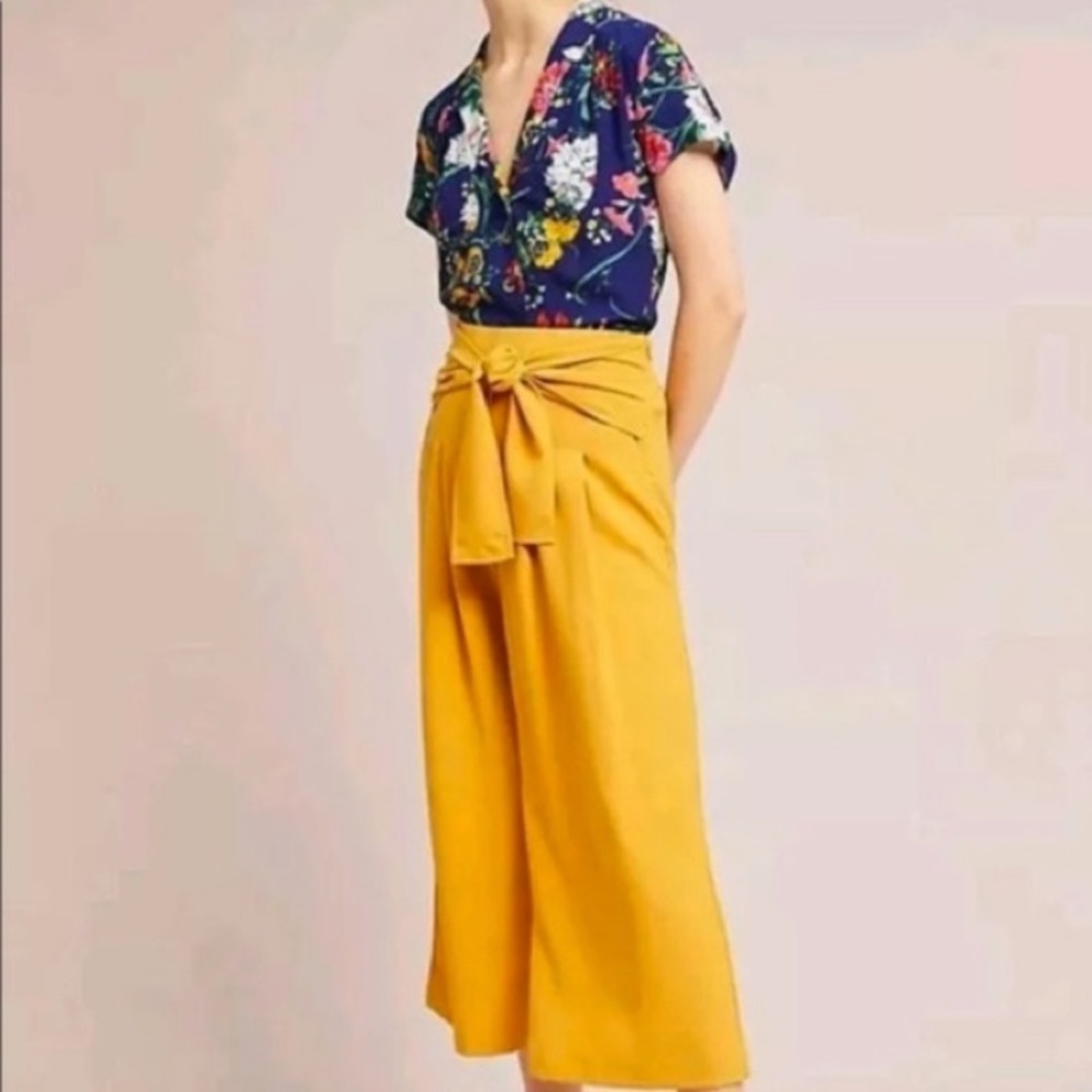 Anthropologie Maeve Navy Floral Tie Front Button Down Top Size 4 - Picture 2 of 9